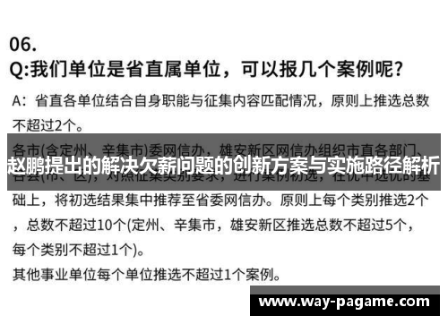 赵鹏提出的解决欠薪问题的创新方案与实施路径解析
