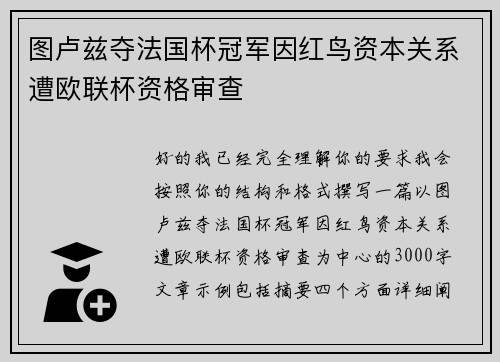 图卢兹夺法国杯冠军因红鸟资本关系遭欧联杯资格审查