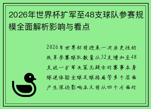 2026年世界杯扩军至48支球队参赛规模全面解析影响与看点 2026年世界杯扩军至48支球队参赛规模全面解析影响与看点